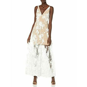 Dress the Population Sidney Gown Size S Illusion Skirt Floral Lace.